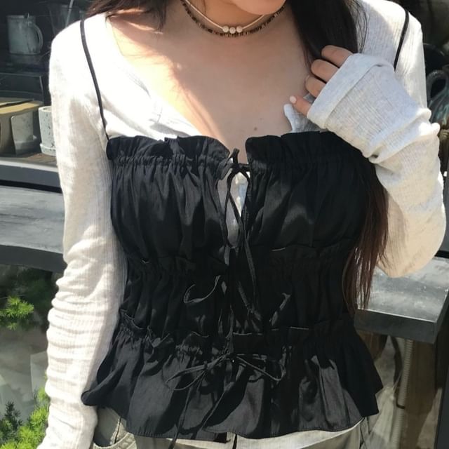 Frill-Trimmed Solid Crop Camisole Top