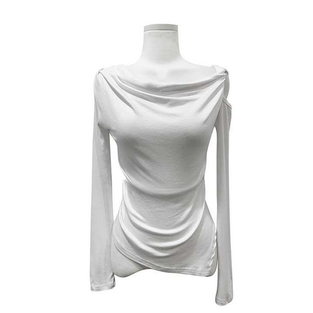 Cold-Shoulder Asymmetric Solid Top with Long Sleeves