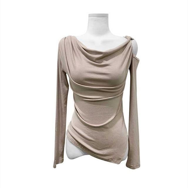 Cold-Shoulder Asymmetric Solid Top with Long Sleeves