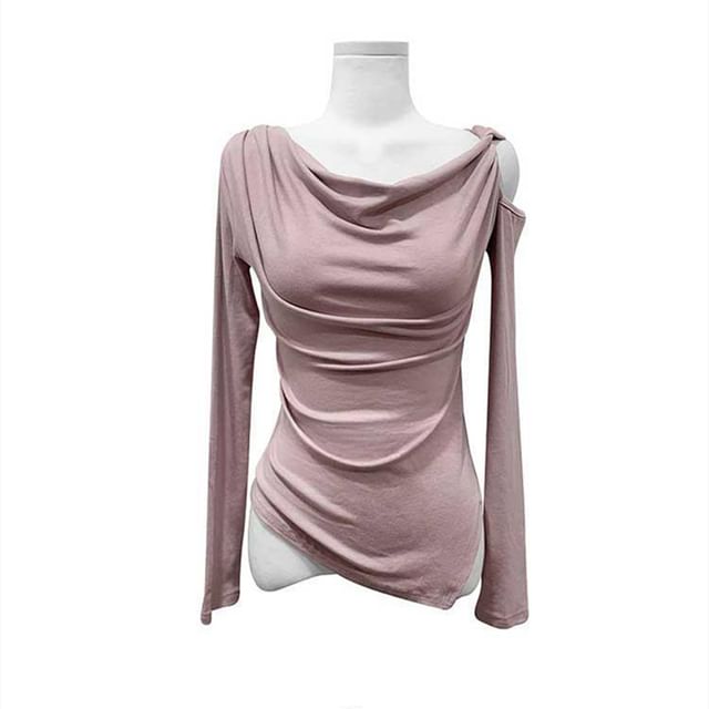 Cold-Shoulder Asymmetric Solid Top with Long Sleeves