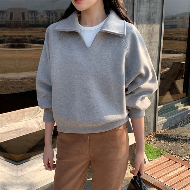 Collared Solid Pullover Top