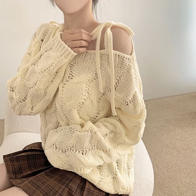Perforated Solid Knit Top with Boatneck & Long Sleeves
