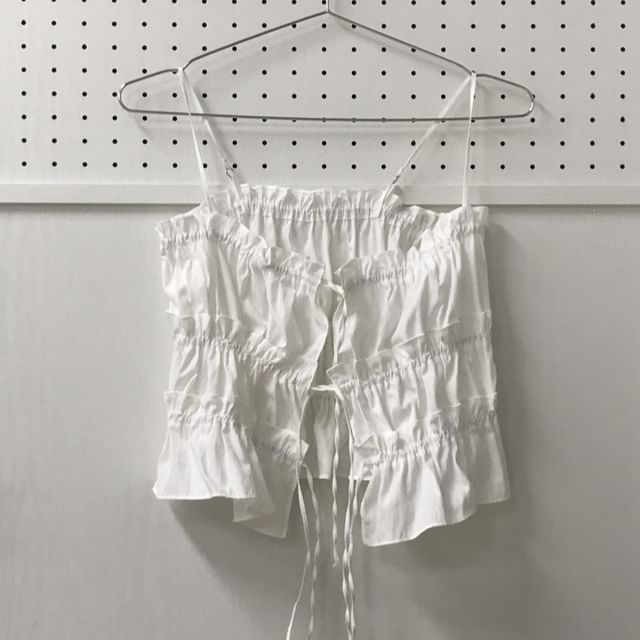 Frill-Trimmed Solid Crop Camisole Top