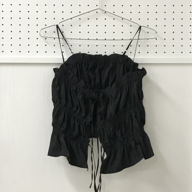 Frill-Trimmed Solid Crop Camisole Top