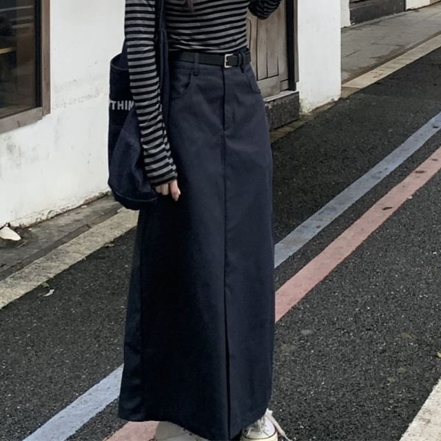 One Shoulder Striped Top & Maxi Skirt Set with Belt