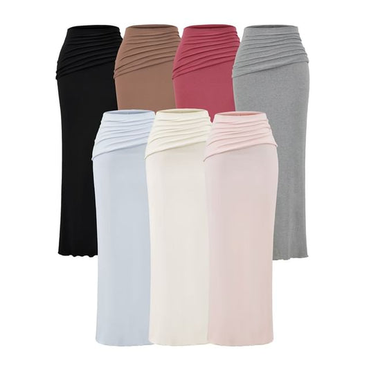 Ruched Maxi Pencil Skirt with High Waist