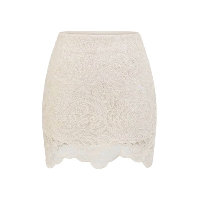 Lace Mini Pencil Skirt with High Rise