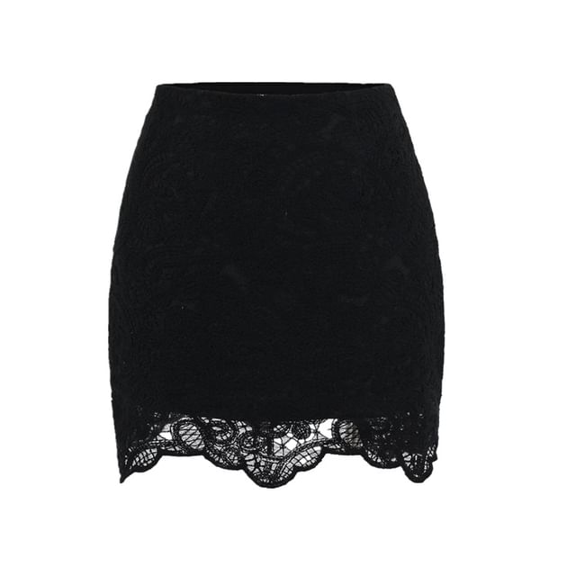 Lace Mini Pencil Skirt with High Rise