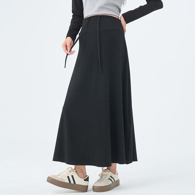 Maternity Drawstring Waist Midi A-Line Skirt