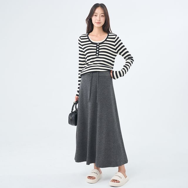 Maternity Drawstring Waist Midi A-Line Skirt