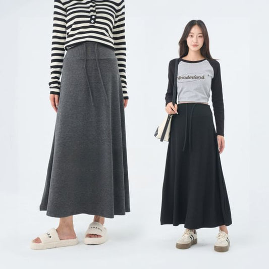 Maternity Drawstring Waist Midi A-Line Skirt