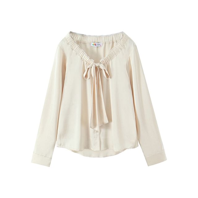 Plus Size Scoop Neck Plain Long Sleeve Blouse Shirt