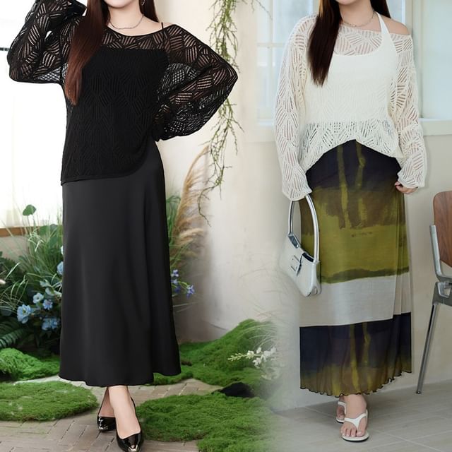 Plus Size Long Sleeve Off Shoulder Cutout Blouse Top
