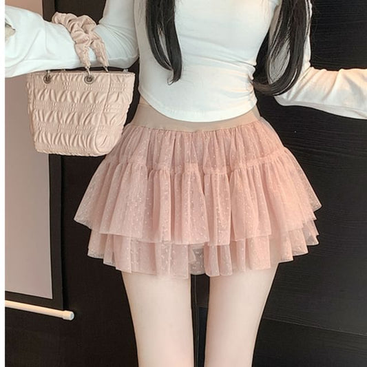 Sheer Mini Tiered Skirt with High Rise
