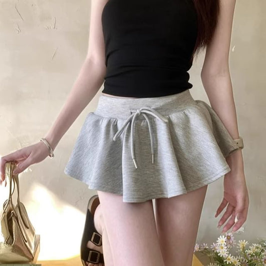 Drawstring Waist Mini A-Line Skirt