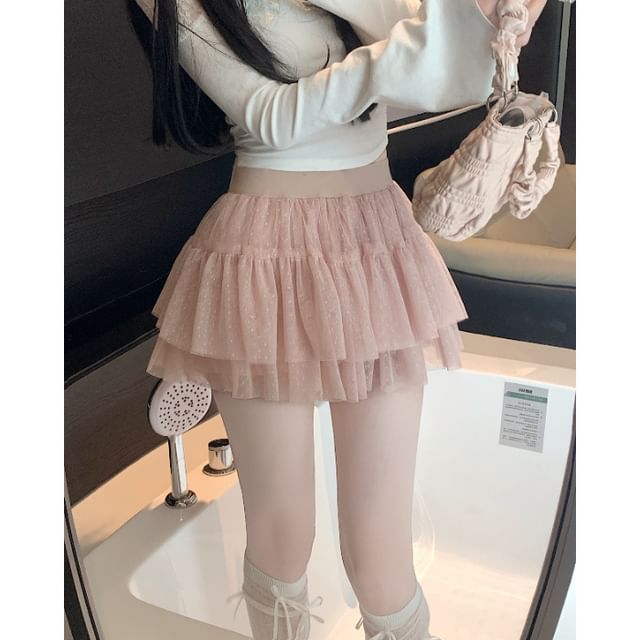 Sheer Mini Tiered Skirt with High Rise