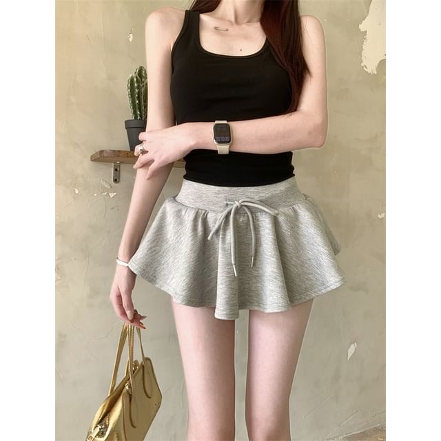 Drawstring Waist Mini A-Line Skirt