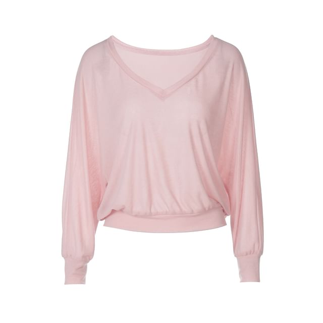 Off Shoulder Plain Long Sleeve Crop Top