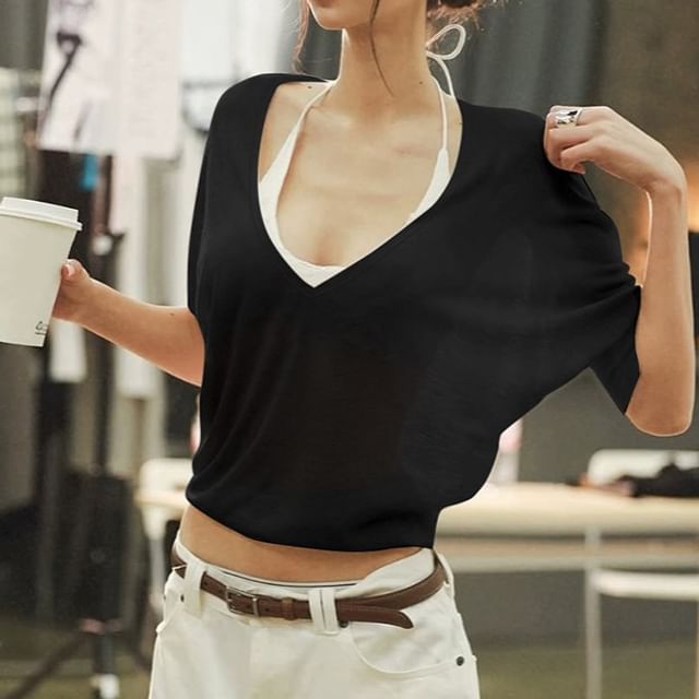 Off Shoulder Plain Long Sleeve Crop Top