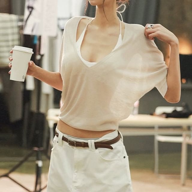 Off Shoulder Plain Long Sleeve Crop Top