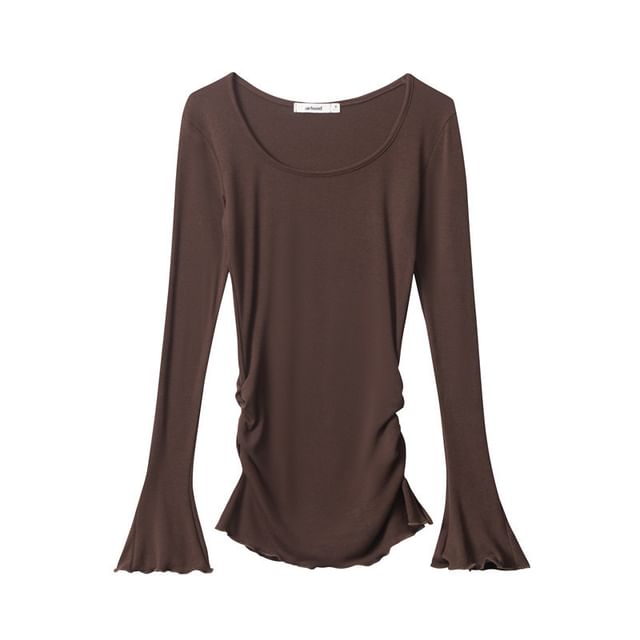 Flared Sleeve Scoop Neck Plain Tee Shirt