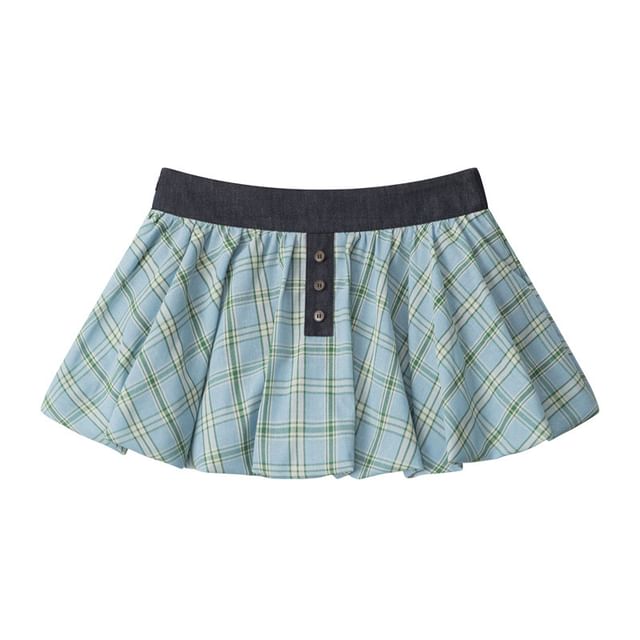 Plaid A-Line Mini Skirt with High Waist