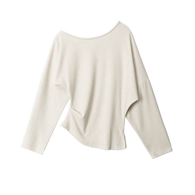 One Shoulder Plain Asymmetrical Long Sleeve Tee Shirt