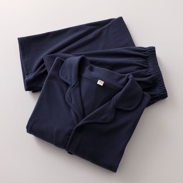 Couple Matching Pajama Set: Long-Sleeve Plain Top + Pants (Various Designs)