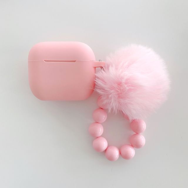 Plain Apple AirPods / Pro Earphone Case Skin with Pom Pom Strap