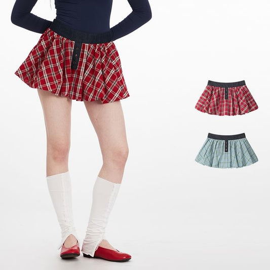 Plaid A-Line Mini Skirt with High Waist