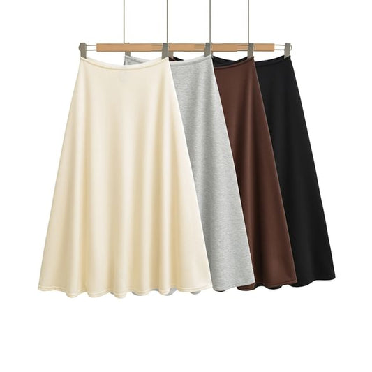 Midi A-Line Skirt with High Waist