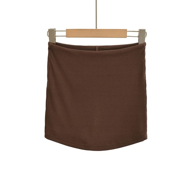 Ribbed Pencil Mini Skirt with High Waist