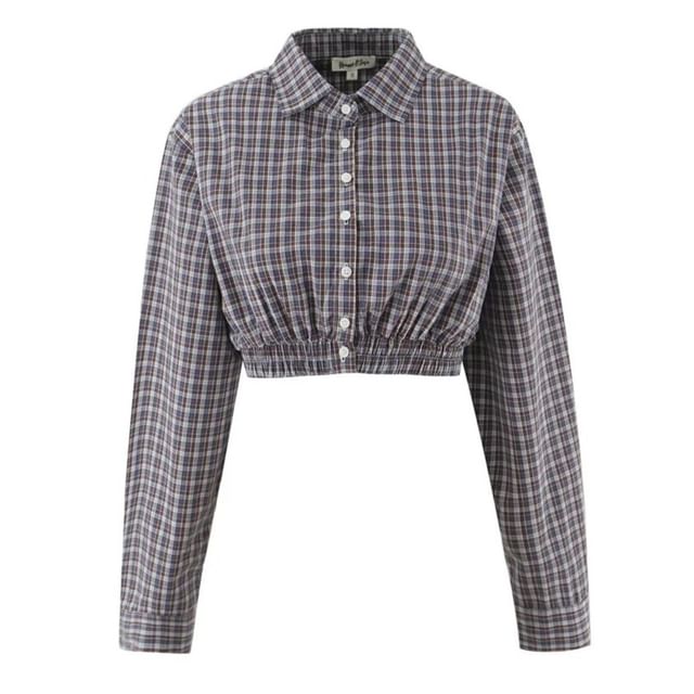 Plaid Long-Sleeve Crop Shirt