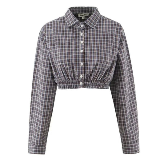 Plaid Long-Sleeve Crop Shirt