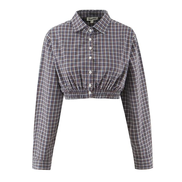 Plaid Long-Sleeve Crop Shirt