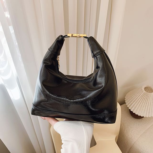 Faux Leather Plain Hobo Bag