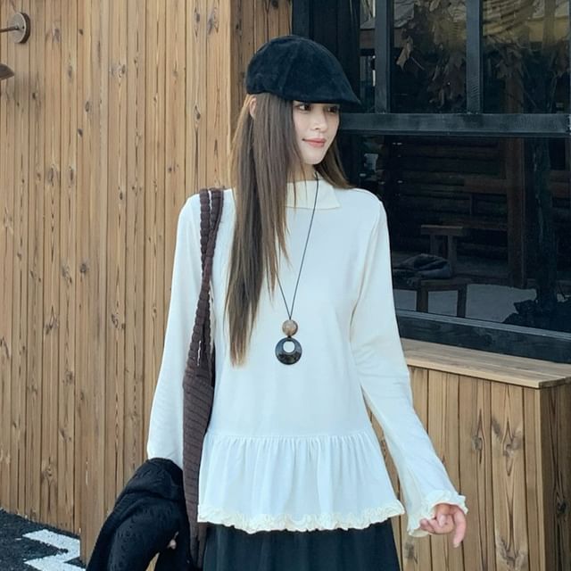 Plain Knit Top with Long Sleeves and Crop Sweater and High-Waist Maxi A-Line Skirt