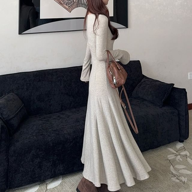 Cape-Sleeve Plain Top and High-Waist Maxi A-Line Skirt in Various Designs