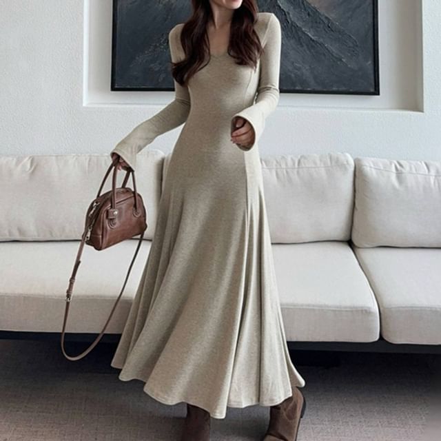 Cape-Sleeve Plain Top and High-Waist Maxi A-Line Skirt in Various Designs