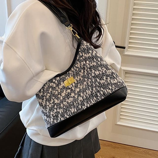 Buckled Panel Tweed Crossbody Shoulder Bag