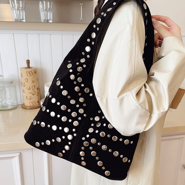 Studded Faux Suede Shoulder Bag