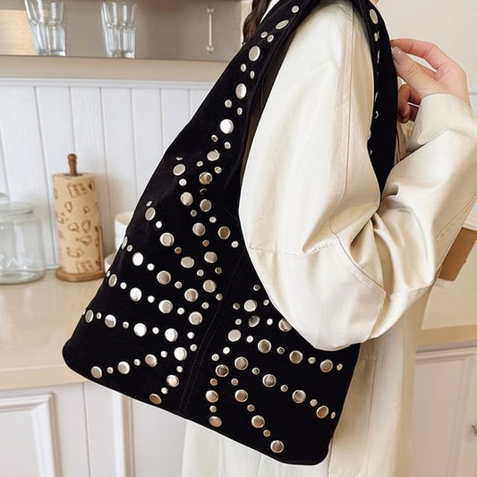 Studded Faux Suede Shoulder Bag