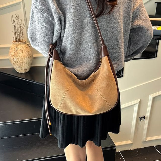 Panel Faux Suede Shoulder Bag