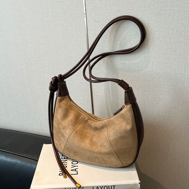 Panel Faux Suede Shoulder Bag