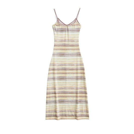 Spaghetti Strap Striped Lace Panel Sheath Dress (Various Designs)