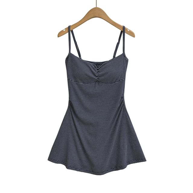Spaghetti Strap Striped Mini A-Line Dress