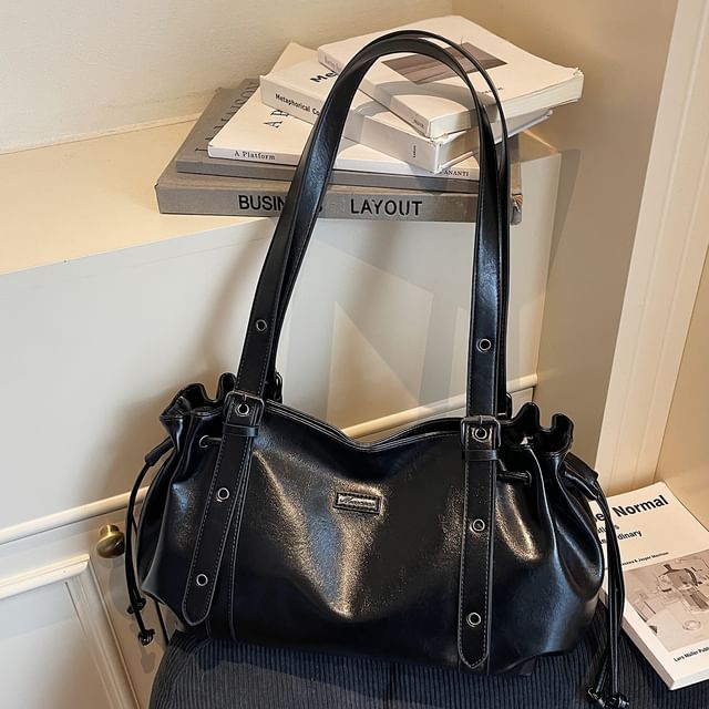 Drawstring Faux Leather Shoulder Bag
