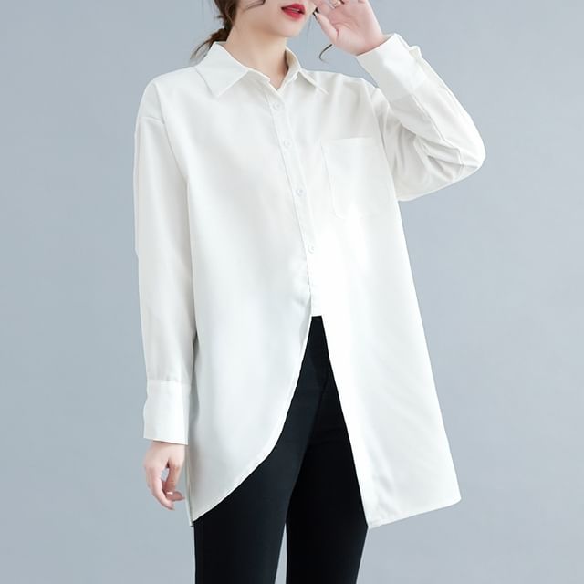 Tunic Shirt with Pocket Detail and Long Sleeves in Plain Design