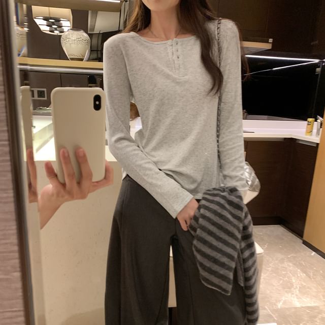 Glitter Henley Tee with Long Sleeves