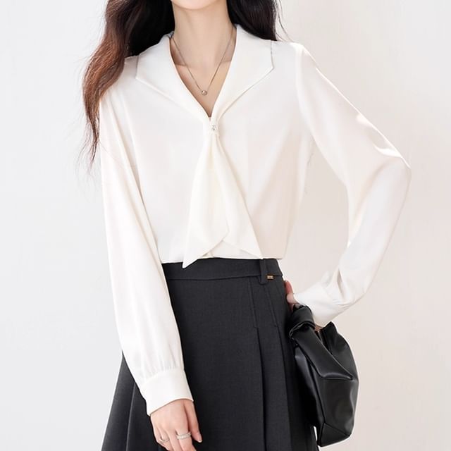V-Neck Plain Blouse with Extended Sleeves
